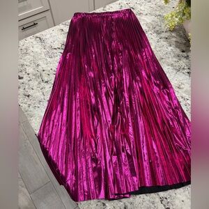 Dressed in LALA Cosmic Pink Metallic Pleated Midi Skirt